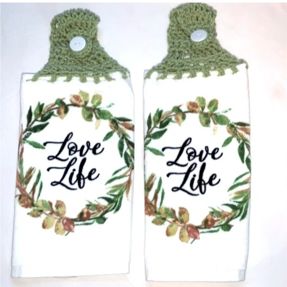 Hand Crafted Kitchen Hand Towels Crochet Hanging Colorful Floral Set